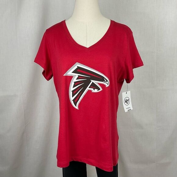 Atlanta Falcons Ladies T-Shirt Red V-Neck Tee 47’ Brand NFL Football Sz Lg New - Picture 1 of 5